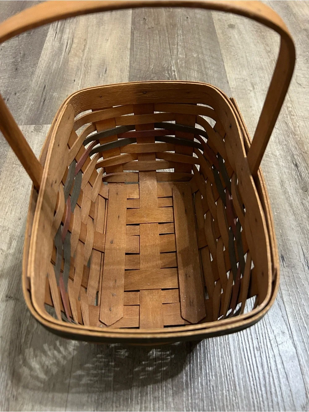 Longaberger Brown and Green Handled Woven Basket 1991
